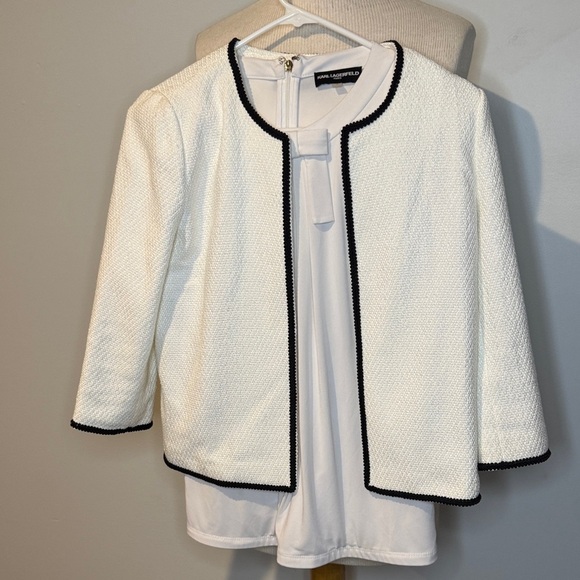 Karl Lagerfeld White Blazer and white shirt with Black Trim - Picture 1 of 5